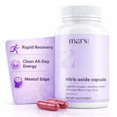 Mars by GHC nitric oxide capsules bottle front, balanced arginine and citrulline for daily use