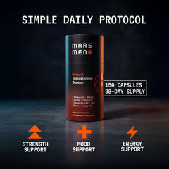 Mars Men tongkat ali capsules highlighting natural energy support for men.