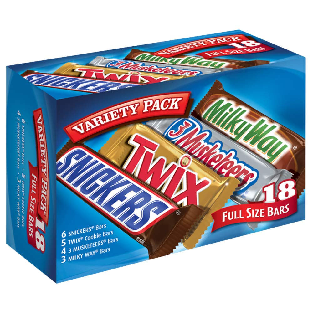 Mars SNICKERS TWIX MILKY WAY 18-bar variety pack displayed for sharing and gifting.