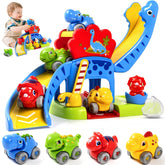 Marstone dinosaur slide with four animal cars for early problem-solving play.