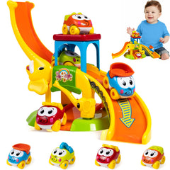 Marstone elephant slide with four animal cars supports early color recognition and motor skills.