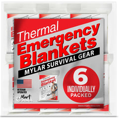 Mart Cobra emergency blanket 6-pack laid out for quick access in camping