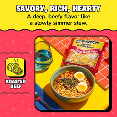 Maruchan Roast Beef Ramen steaming bowl emitting aroma