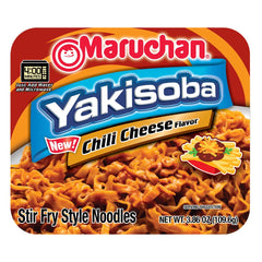 Maruchan Yakisoba Chili Cheese ingredients closeup emphasizes creamy cheddar and chili aroma.