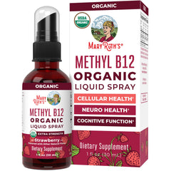 MARYRUTH'S B12 liquid spray strawberry bottle front for energy support.