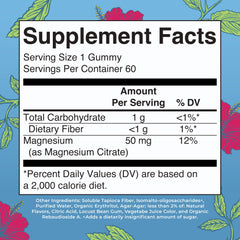 MaryRuth's Calm Magnesium Gummies label highlights hibiscus flavor and vegan, gelatin-free formula.