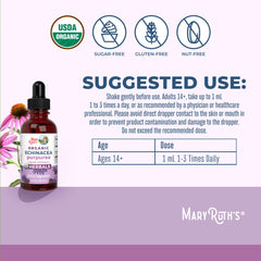 MaryRuth's Organics echinacea liquid label highlighting organic vegan formula