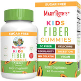 MARYRUTH'S Fiber Gummies for Kids bottle front highlights vegan, sugar-free fiber support for digestion