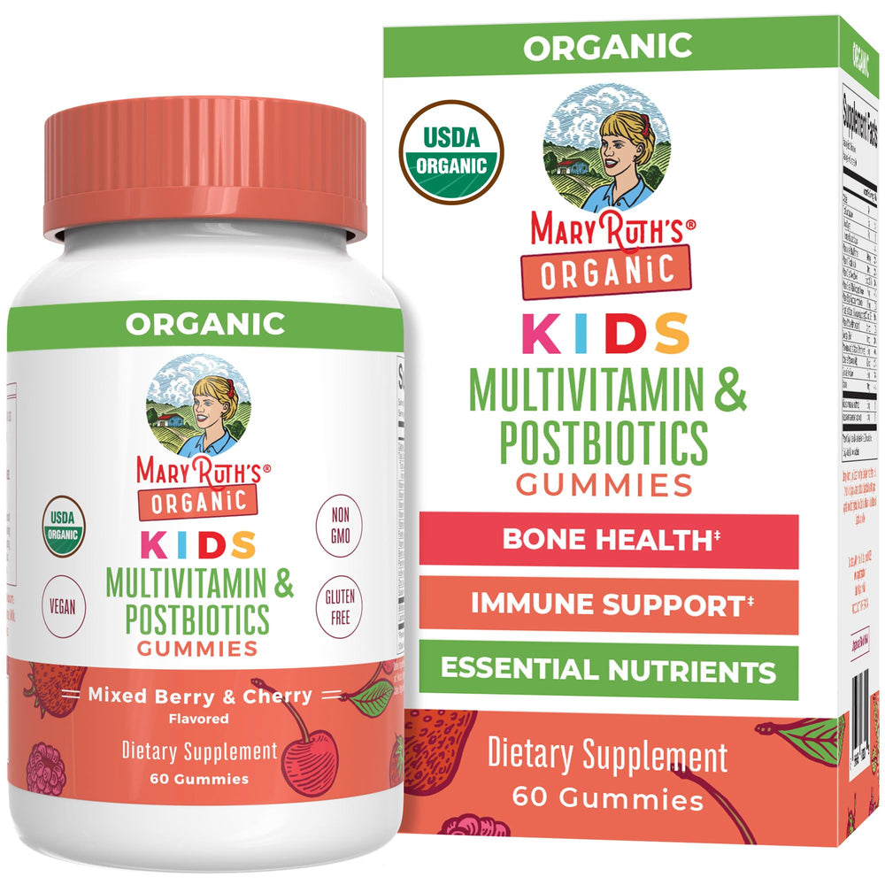 MARYRUTH'S Kids multivitamin gummies berry bottle supports daily wellness with tasty organic nutrition