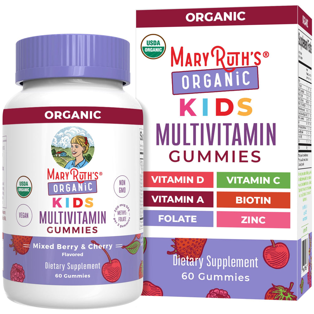MaryRuth's Kids Multivitamin bottle front for daily vegan nutrition support.