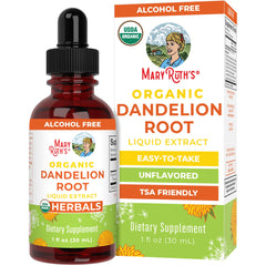 MaryRuth's Organic Dandelion Root Liquid Bottle, easy daily use in a travel-friendly package.
