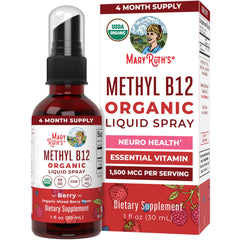MaryRuth's Methyl B12 spray bottle front view for convenient energy support.