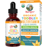 MaryRuth's Organics toddler multivitamin bottle highlighting USDA Organic nutrition for growing kids.