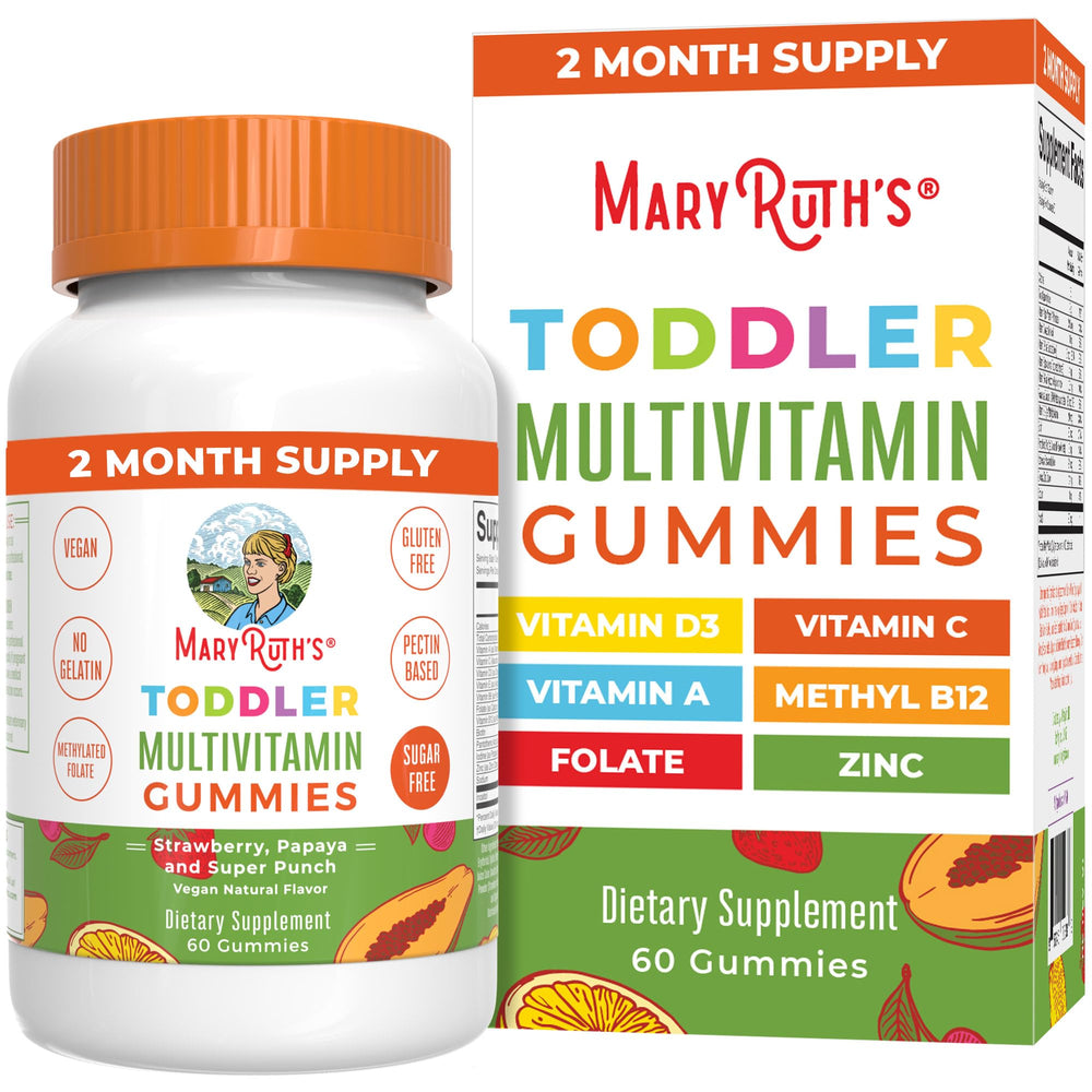 MARYRUTH'S sugar free kids bottle front — tasty daily vitamins for toddlers.