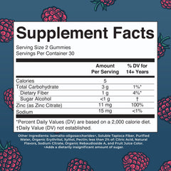MaryRuth's Zinc Gummies bottle back details servings and ingredients