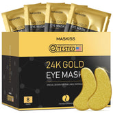 Maskiss packaging of 24k gold under-eye patches for premium hydration.