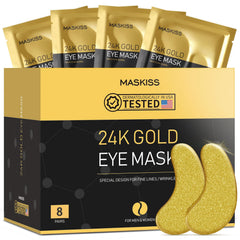 Maskiss packaging of 24k gold under-eye patches for premium hydration.