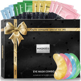 Maskiss under-eye patches collection in compact packaging for easy gifting and travel-friendly use.
