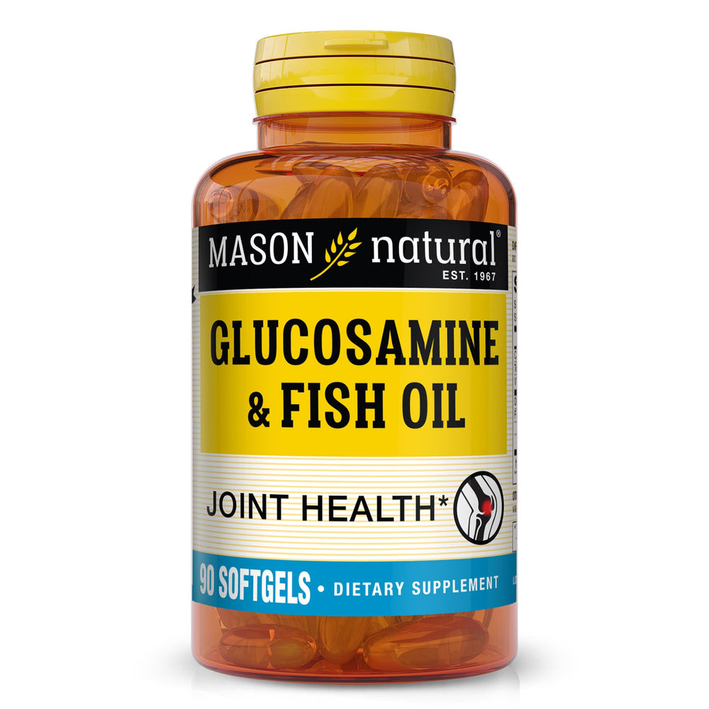 MASON NATURAL glucosamine-fish oil bottle promotes joint comfort during daily activities.