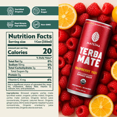Mateina Yerba Mate Raspberry Yuzu can side view, compact and portable for on-the-go focus.