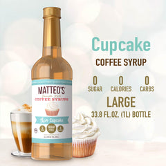 Latte with Matteo's Cupcake Syrup emitting steamed aroma and cupcake notes.