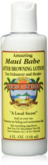Maui Babe After Browning Lotion bottle close-up for sealing tan and moisturizing skin.