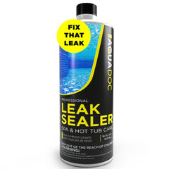 AquaDoc Hot Tub Leak Sealer bottle being poured to address minor spa leaks