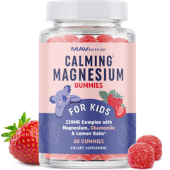 MAV NUTRITION Magnesium Calming Gummies bottle front for kid-friendly calm moments.