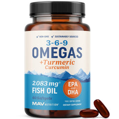 MAV Nutrition Omega 3-6-9 Turmeric softgels bottle for daily mobility support