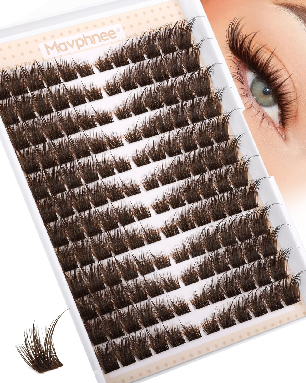 Mavphnee brown lash clusters for a natural fox-eye look and easy application