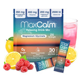 Max Calm raspberry-lemonade drink packet ready to mix for quick relaxation
