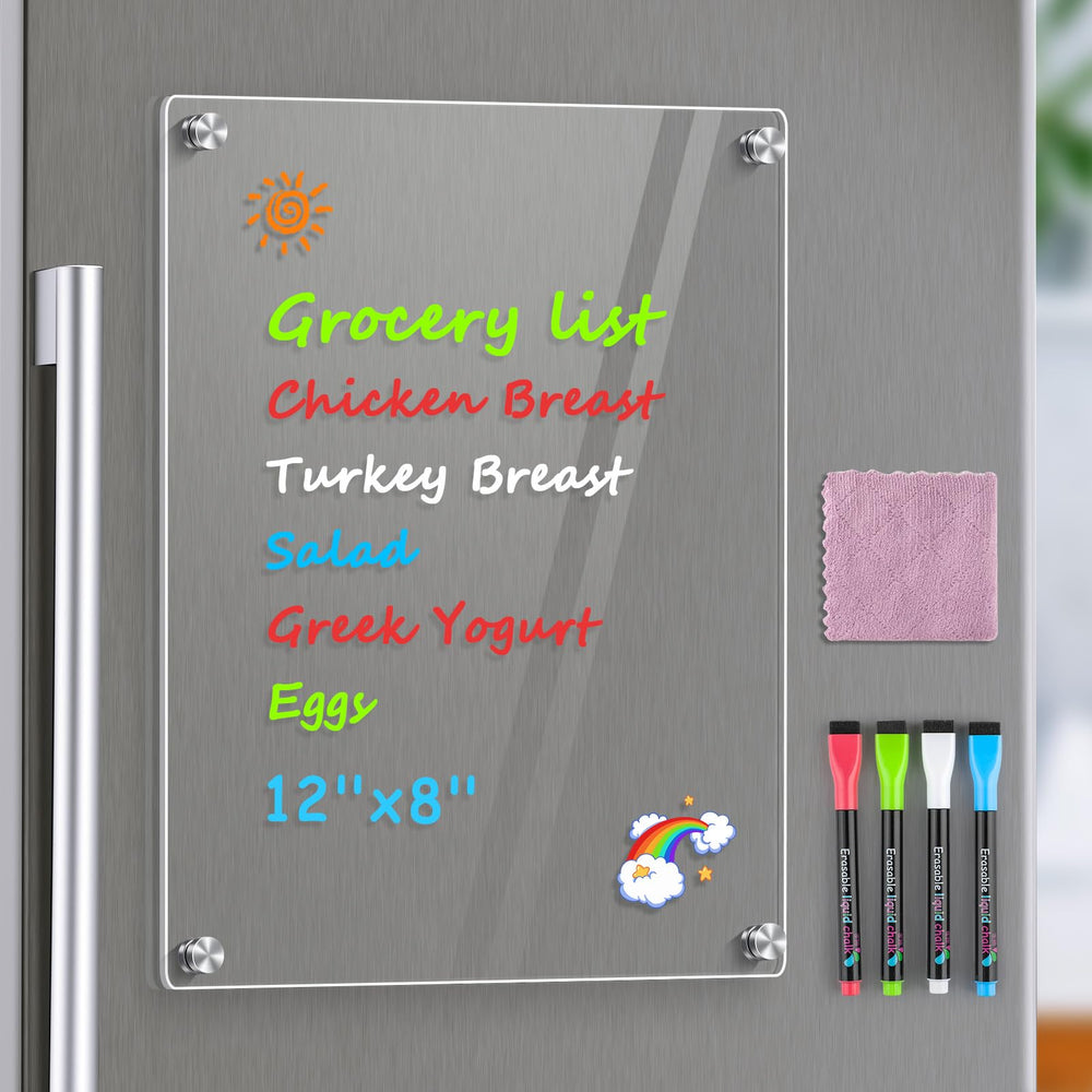 MaxGear 12x8 acrylic fridge whiteboard provides clear space for quick grocery notes