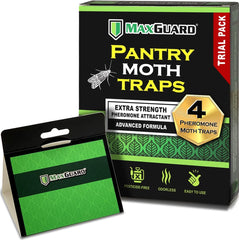MaxGuard pantry moth traps box with four traps ready for placement in kitchen