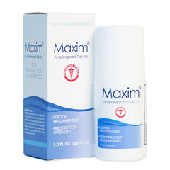 MAXIM clinical-strength antiperspirant bottle provides all-day sweat control.