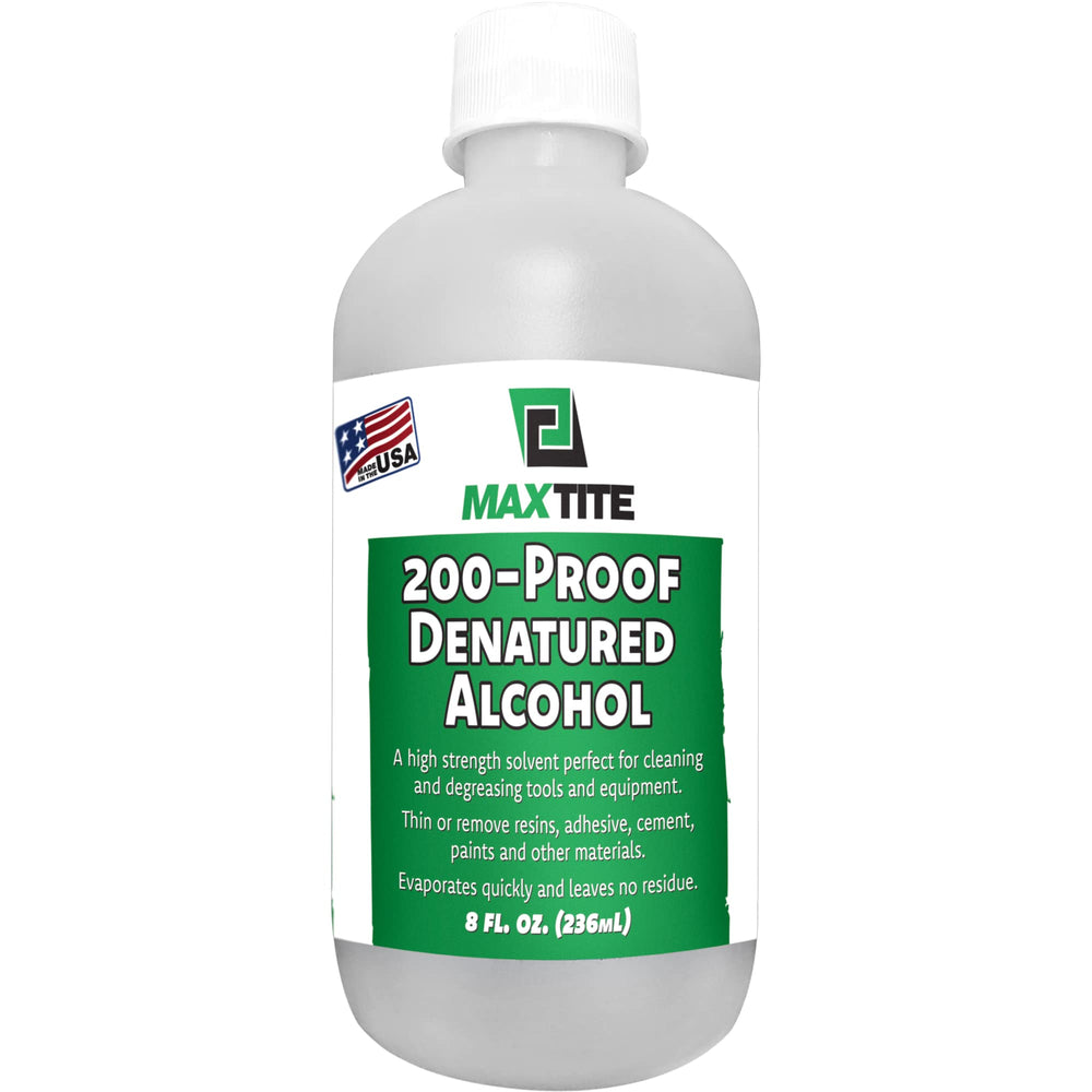 MAXTITE Denatured Alcohol bottle - a high-purity solvent for cleaning glass and inks.