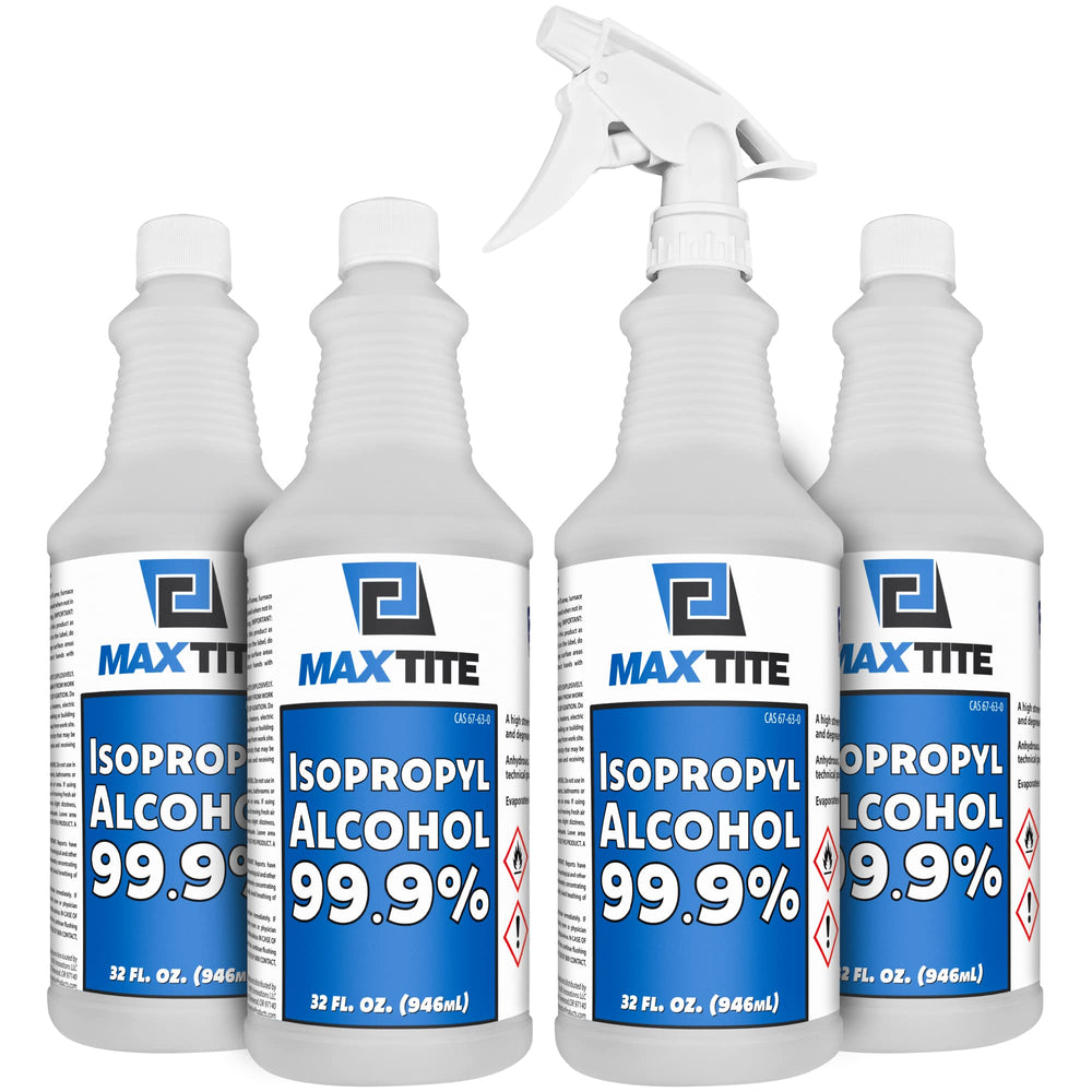 Maxtite 99.9% isopropyl alcohol bottle—high-purity surface cleaner for electronics and labs.