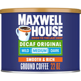 Maxwell House Decaf Original Medium Roast canister on kitchen counter ready to brew