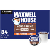 MAXWELL HOUSE House Blend 84-count box ready for daily routine.