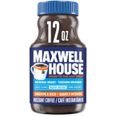 MAXWELL HOUSE Original Medium Roast instant coffee jar ready for quick, smooth coffee at home.