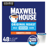 Maxwell House Original Roast box front with 48 pods for easy replenishment