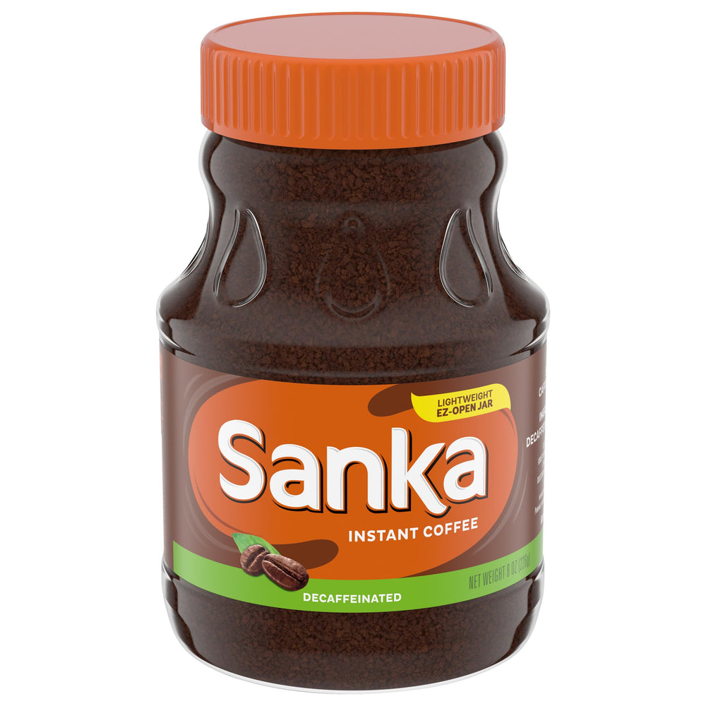 Maxwell House Sanka decaf jar front for anytime enjoyment.