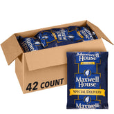 Maxwell House Special Delivery medium roast coffee bags ready for home brewing.