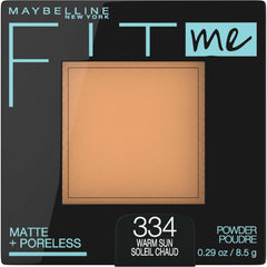 Maybelline Fit Me Matte + Poreless pressed powder in Warm Sun for a natural matte finish.