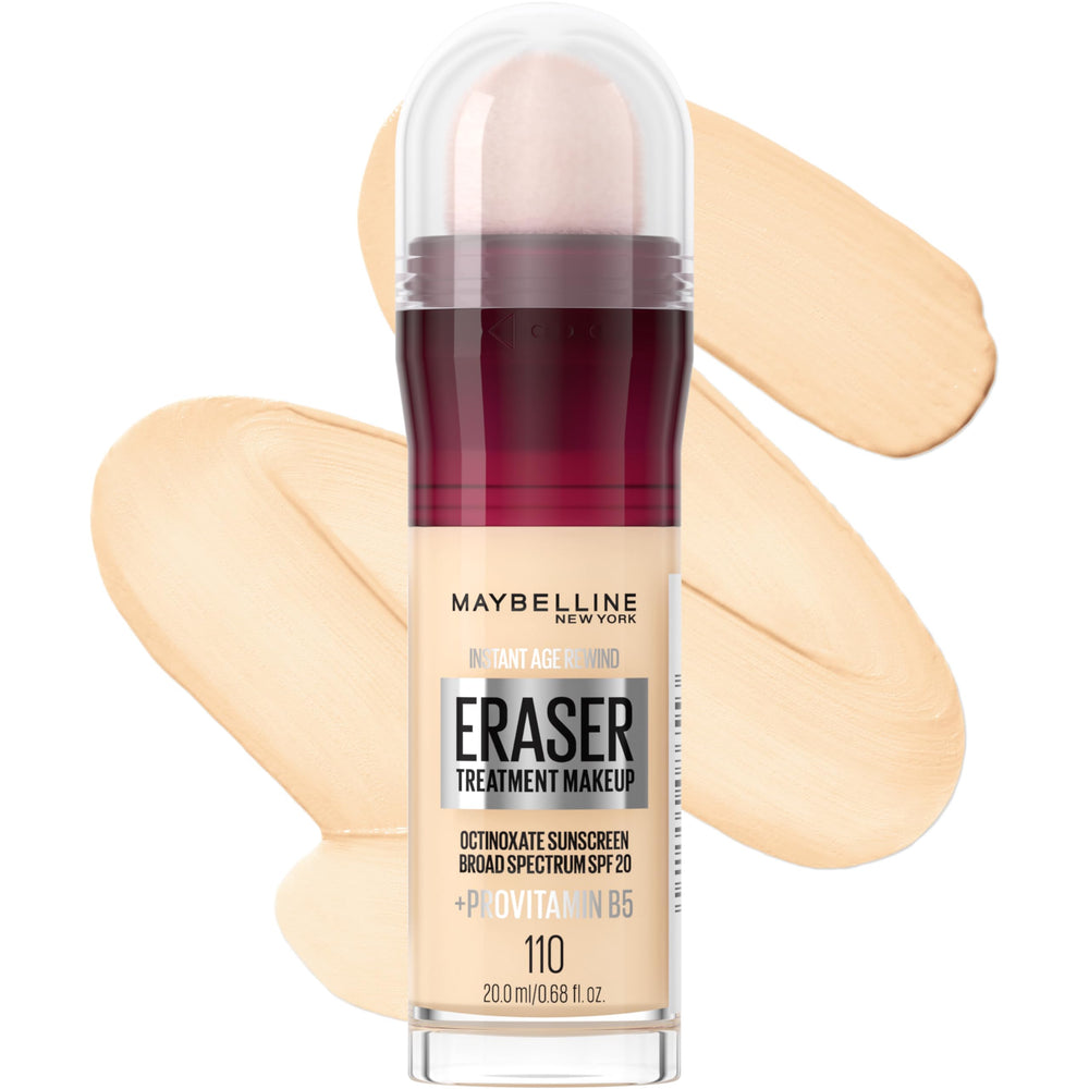 Maybelline Instant Age Rewind Eraser Foundation bottle with SPF 20 for everyday coverage.