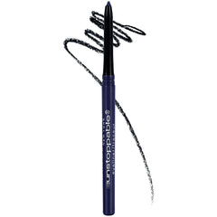 Maybelline Unstoppable sapphire eyeliner pencil close-up showing long-lasting, smudge-resistant color for daily wear.