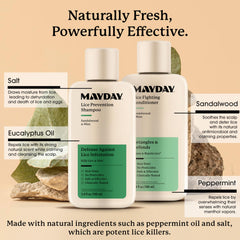 MAYDAY non-toxic label highlighting chemical-free formula for families.