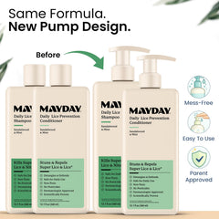 MAYDAY sandalwood and mint ingredients highlight natural, non-toxic formulation for sensitive scalps.