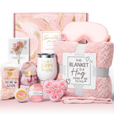 MAYICIVO rose spa gift basket with plush blanket for cozy self-care at home