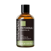 MAYJAM Patchouli oil bottle for calming diffuser sessions.