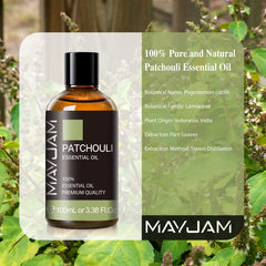 MAYJAM Patchouli Oil diffuser mood setup for calming aromatherapy sessions.
